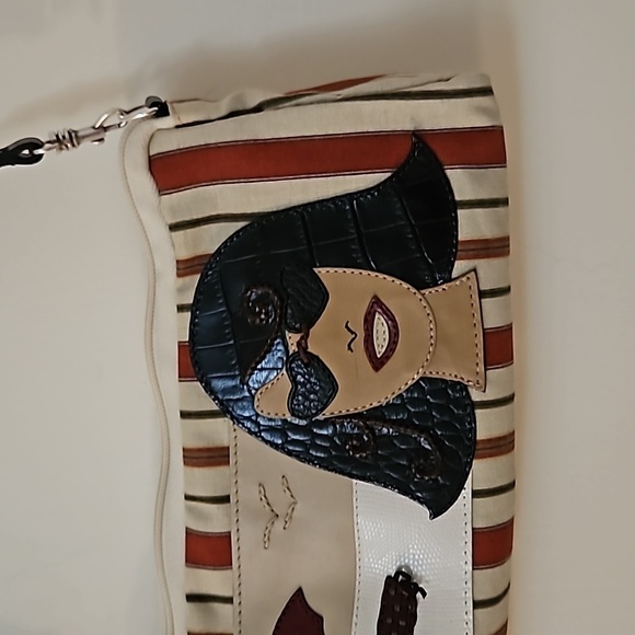 VTG BRIGHTON Canvas Beach Scene Mini Baguette Carpet Shoulder Bag - Picture 3 of 10